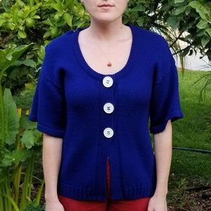 Vintage 50s 60s 》Mod Short Sleeve Button Knit Top